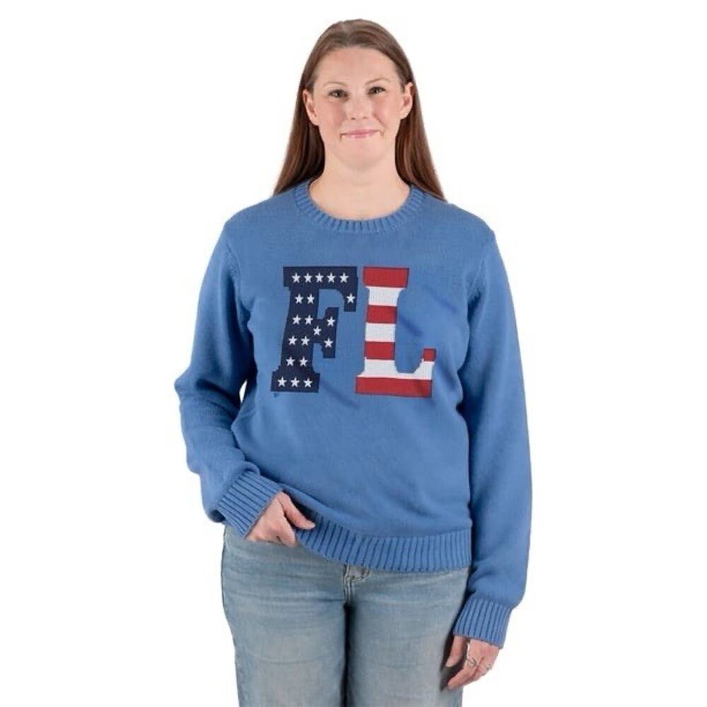State of Mine Women's Blue Crew Neck Pullover Knit Cotton Sweater XL America